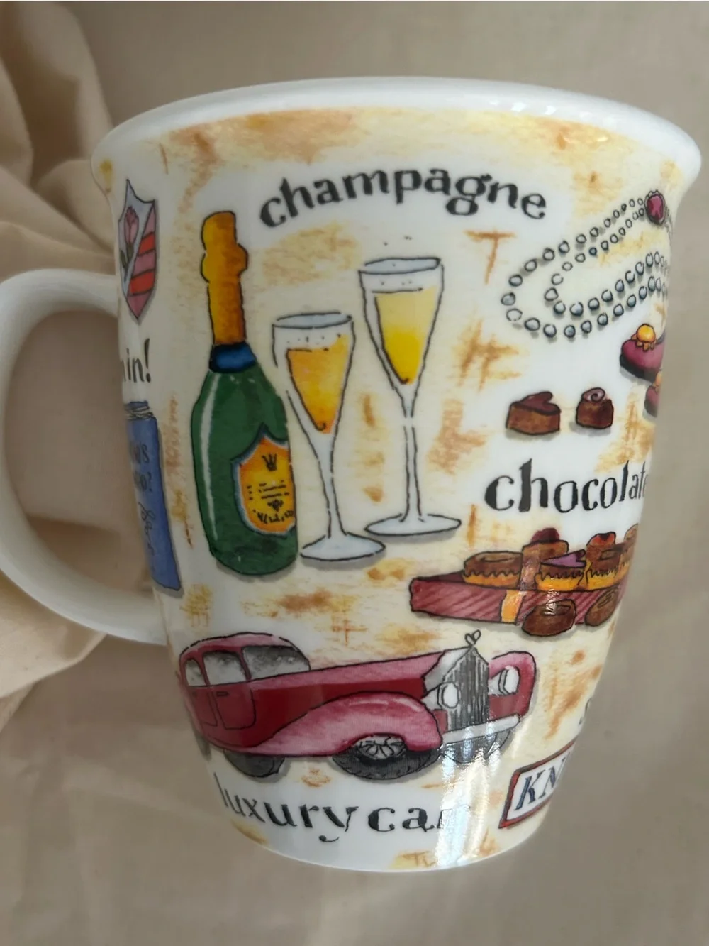 Her Ladyship Illustrated Ceramic Mug - White with Yellow & Pink Accents